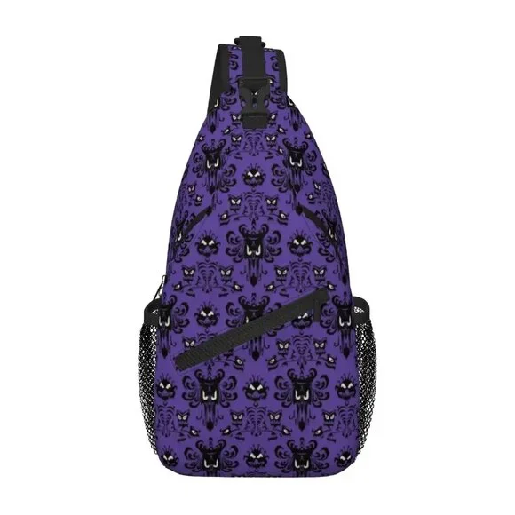 NEW! Haunted Mansion Purple Wallpaper Sling Bag Crossbody Foolish Mortal Disney - Picture 7 of 8